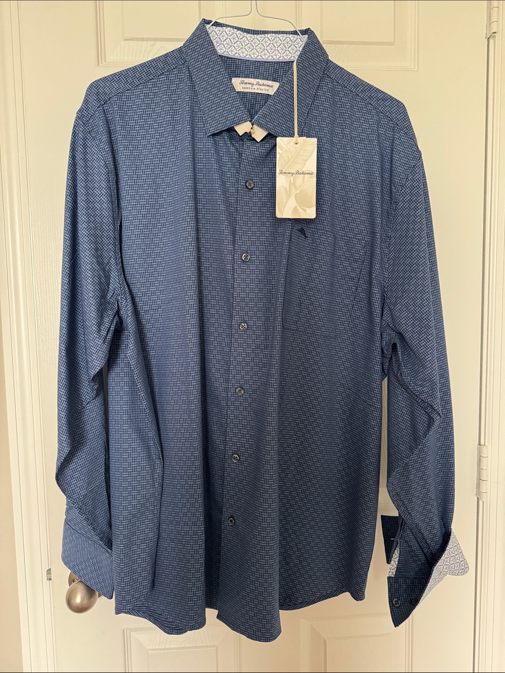 Tommy Bahama Men's Navy Blue Micro-Pattern Long Sleeve Shirt